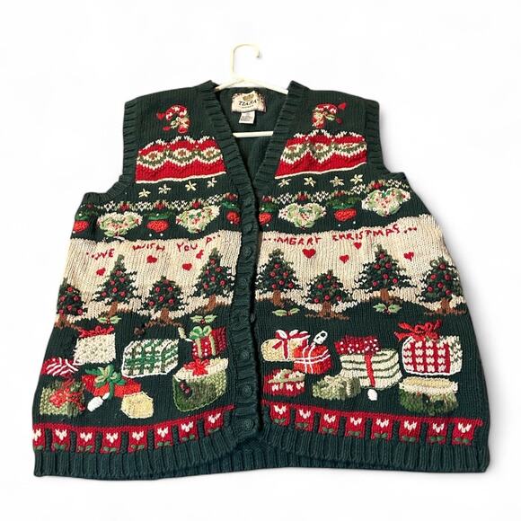 Tiara International Sweaters - Vintage Tiara International Women's Christmas Cardigan Green Size XL Button Up